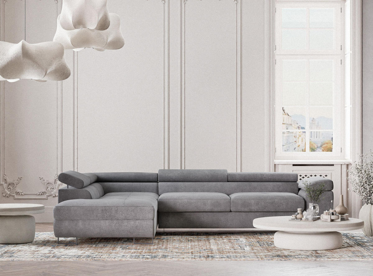 ECKSOFA Concord Grau Chenille-Stoff - Rechts Seite - Schwarz/Grau, Holz/Holzwerkstoff (203/277cm) - Maison de Reve