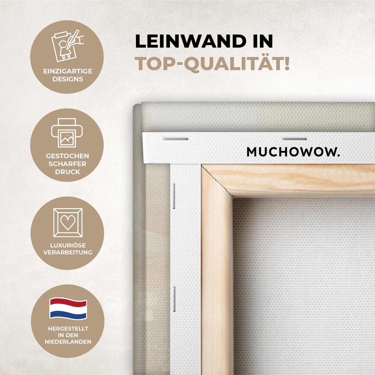 LEINWANDBILD Hase - Ohren - Braun Deko Groß 90x90 cm - Beige, Textil (90/90cm) - MuchoWow