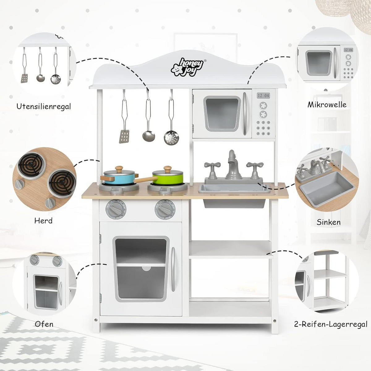 KINDERKÜCHE Spielküche Holz Weiß - Weiß, Holz (30/83/60cm) - COSTWAY