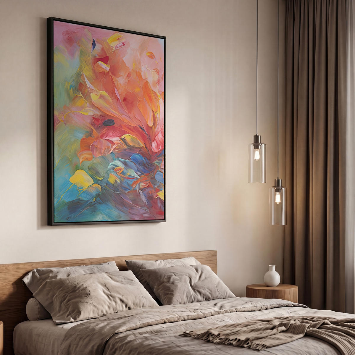 LEINWAND Bilder mit Rahmen - Ölgemälde - Kunst - Abstrakt - Farbenfroh - 60x90 - Altrosa, Textil (60/90cm) - MuchoWow