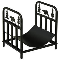 KAMINHOLZREGAL bis 50 kg - Schwarz, Metall (33.5/43/42cm) - Outsunny