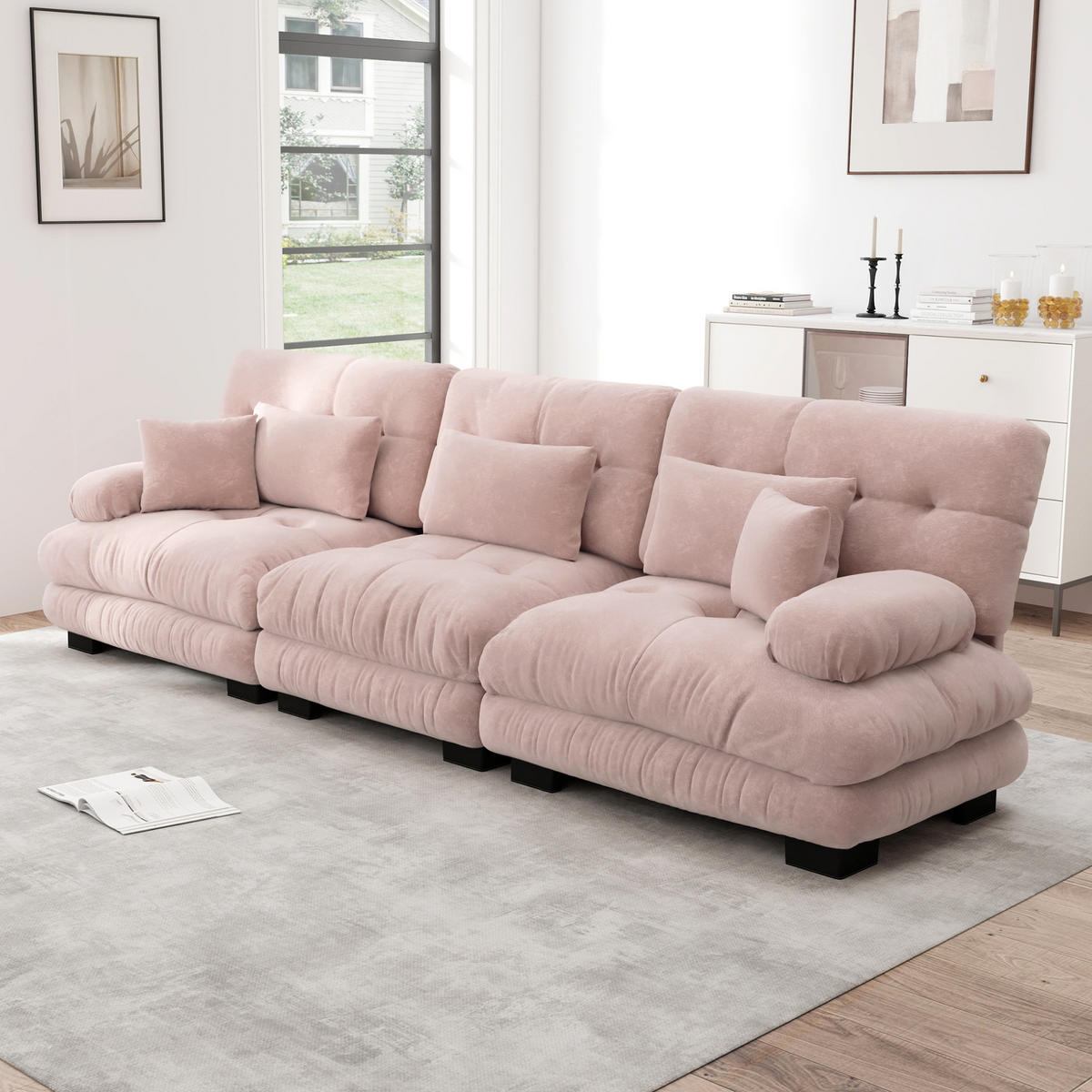 SOFA in Rosa aus Chenille mit Tiefensitz und Cloud-Komfort - Pink, Textil (77/81/313cm) - Flora Grace