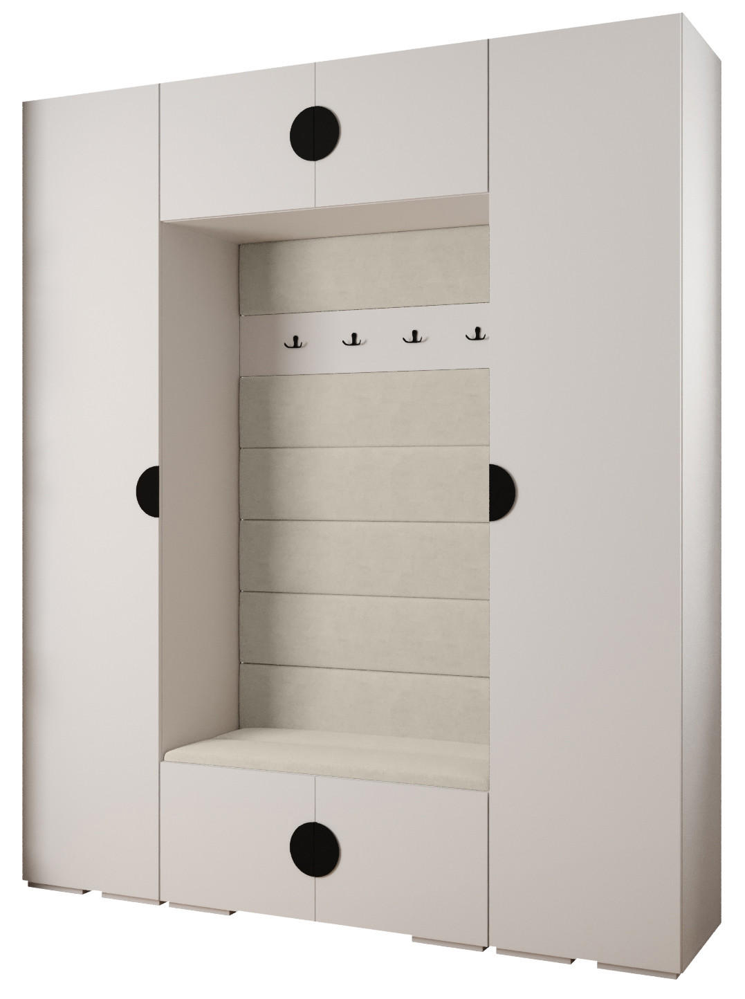 Abiks Möbel Garderoben-Set Weiß, Beige, Schwarz 200x236.7x47 cm