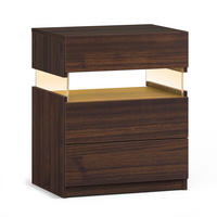 NACHTTISCH 38/48/61 cm mit 3 Schubladen, LED-Beleuchtung und Acrylfront, Walnuss - Walnussfarben, Holzwerkstoff (38/61/48cm) - Redom
