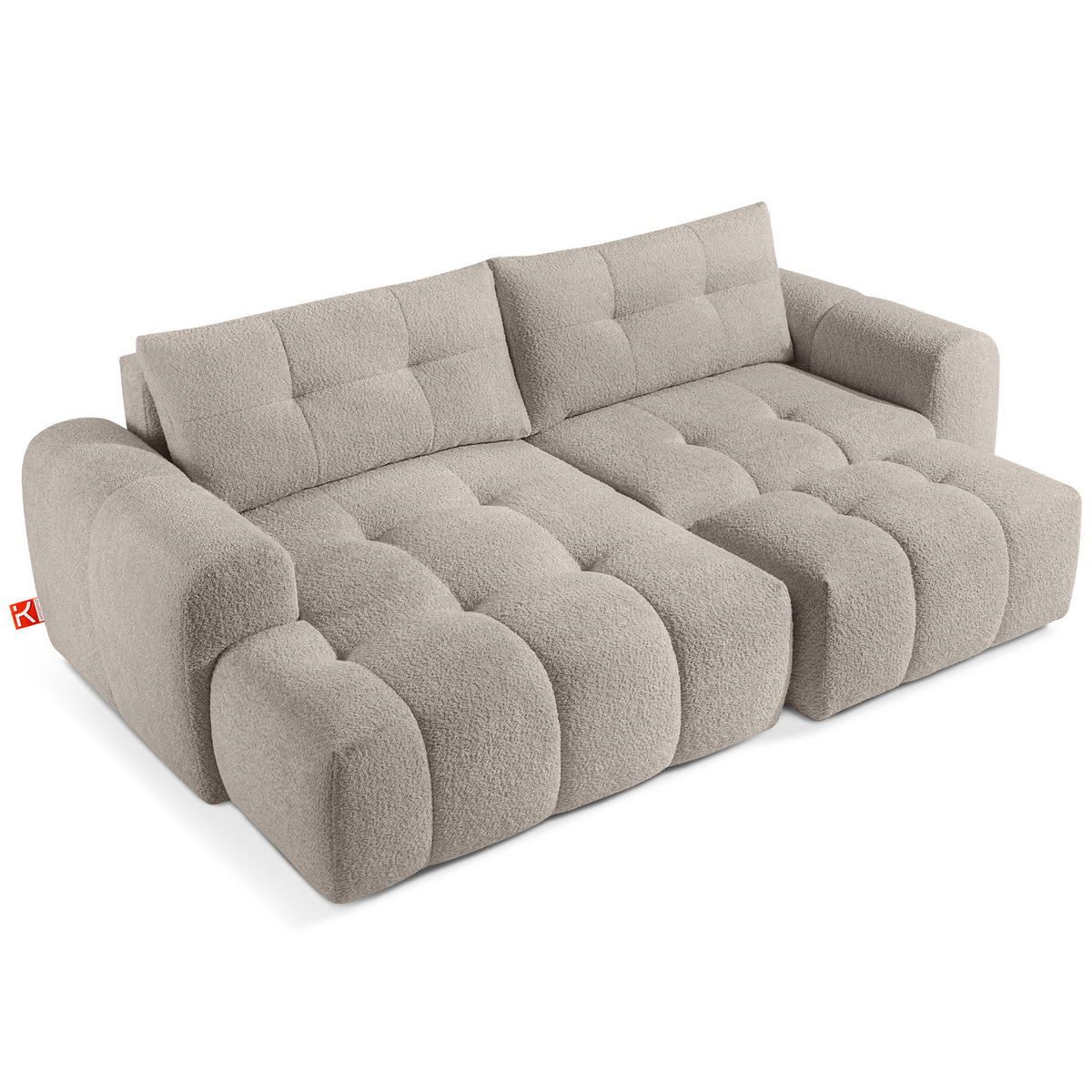 ECKSOFA MIT HOCKER RAVIA, Bouclé, Grau - Grau, Holz/Textil (96/50cm) - KONSIMO®