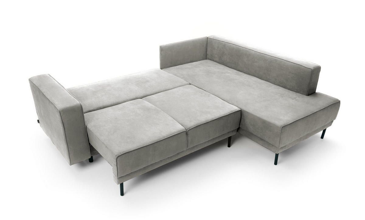 ECKSOFA Rodario Hellgrau Velours - Hellgrau/Schwarz, Textil/Metall (247/187cm) - Selsey