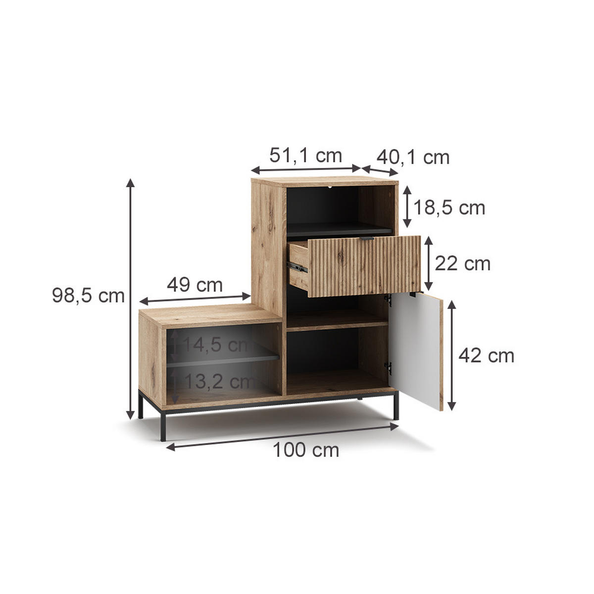 SCHUHSCHRANK Eliza Viking Oak 100 x 98.5 cm mit Tür und Schublade - Eichefarben, Holzwerkstoff (100/98.5/40cm) - Vicco