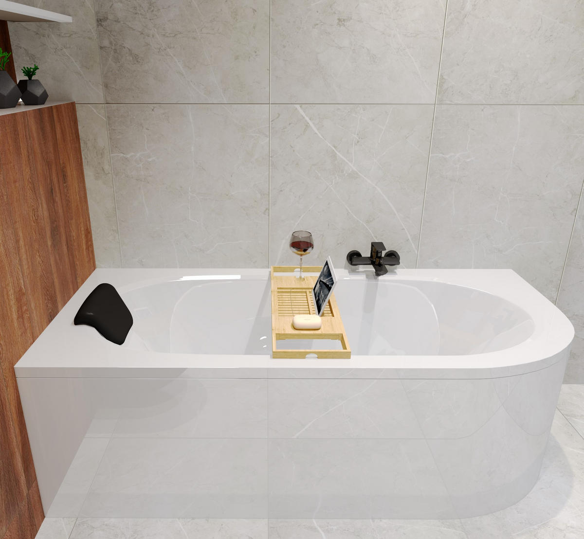 BADEWANNE Eckwanne AVITA 180/80 Links + Ablage Ablauf Füße - Weiß, Kunststoff (80/55.5/180cm) - bad land
