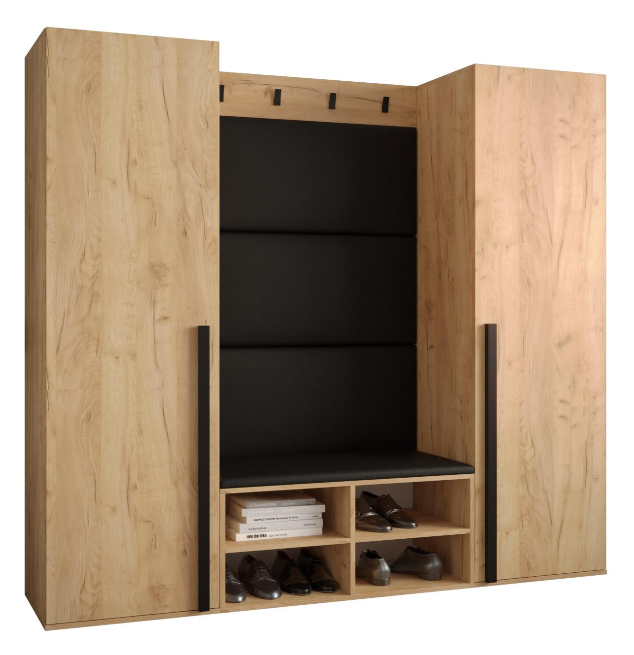 GARDEROBEN-SET 184/184/42 - Eichefarben/Schwarz, Holz/Kunststoff (184/184/42cm) - MÖBEL KRYSPOL