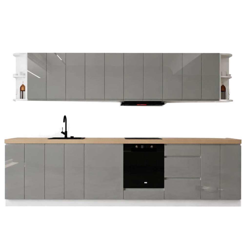 KÜCHENZEILE 360 cm - Aspen KA16-M360- in Grau/Hochglanz - Grau, Holz (360/212/52cm)