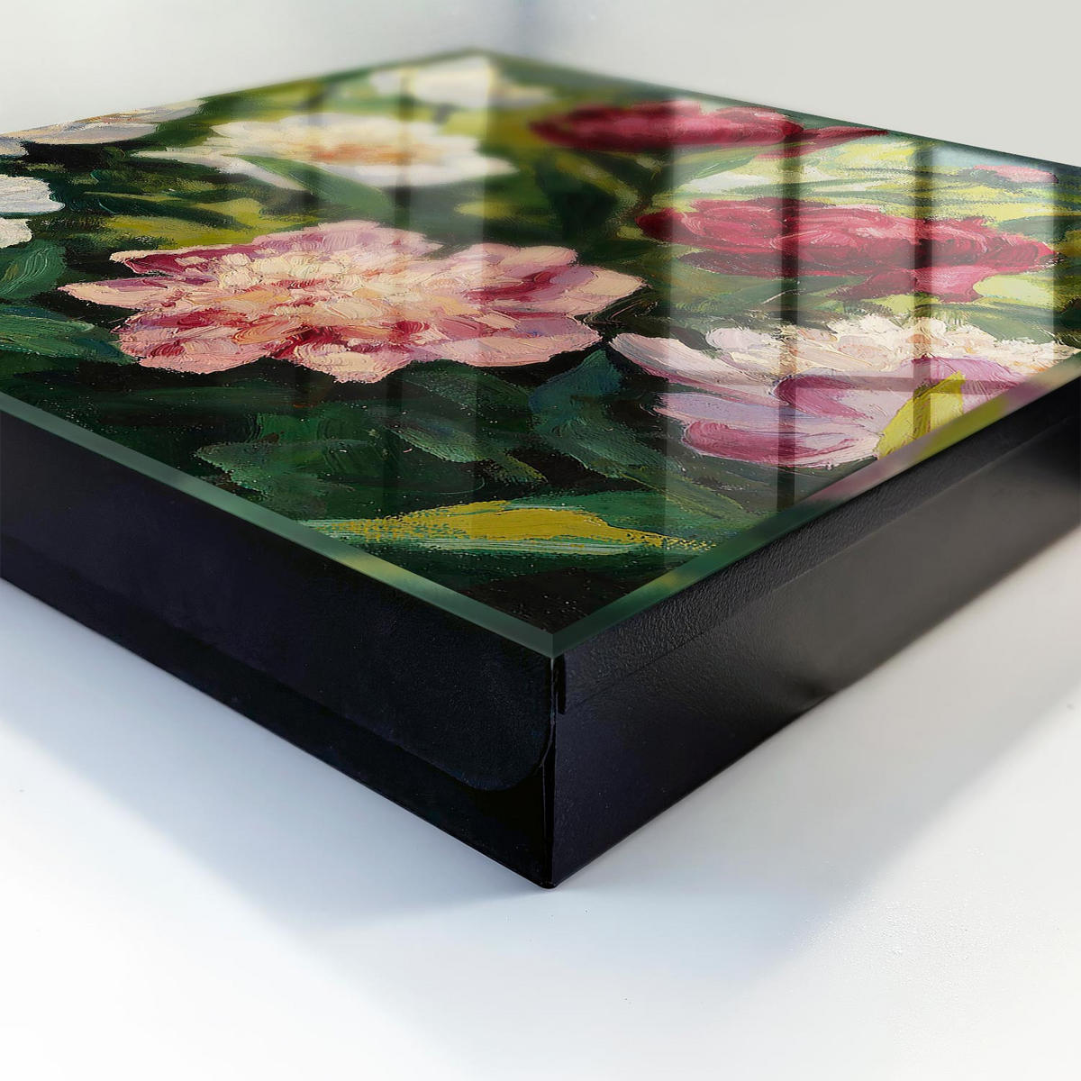 SCHLÜSSELBOX Schwarz 30x30 cm- Türöffnung nach rechts - Bunte Blumen - Grün, Metall (30/30/5cm) - TULUP