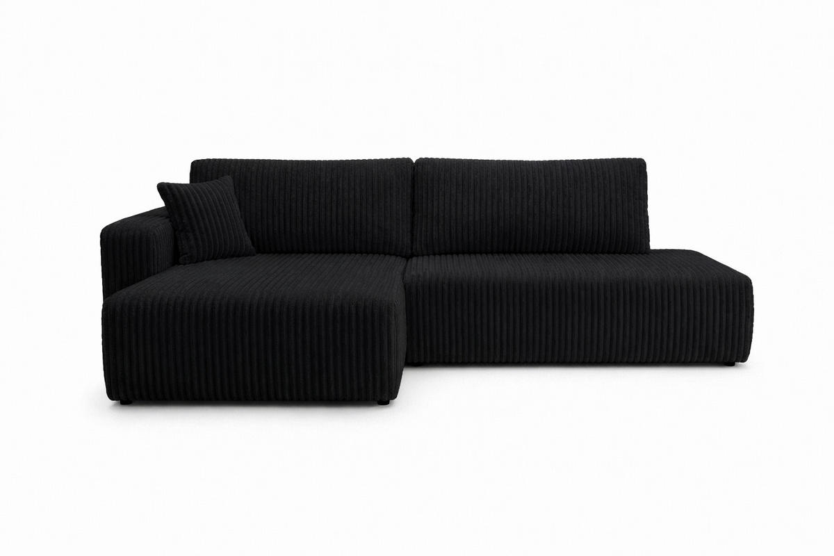 ECKSOFA Mit Schlaffunktion Und Bettkasten, Cordstoff Tilia, Schwarz, Links, OPEN XL - Schwarz, Holz (262/145cm) - Kaiser Möbel