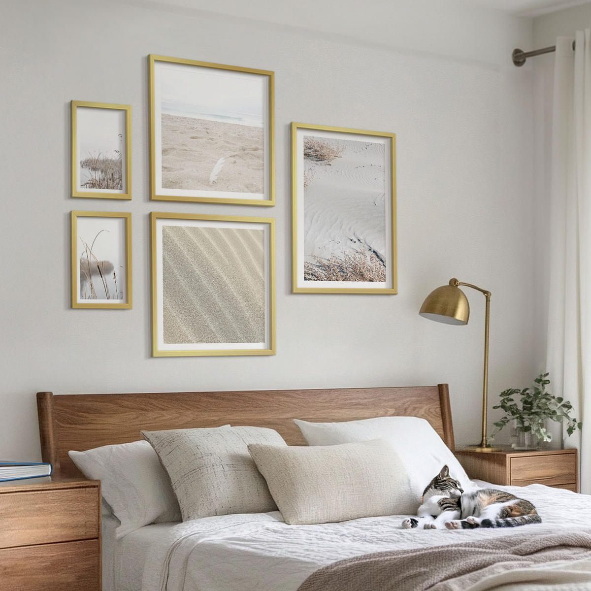 WANDBILDER 5er Set - 50x50 cm & 20x30 cm & 40x60 cm Goldrahmen - Vegetation am Wasser im Sommer - Goldfarben, Kunststoff (40/60cm) - ArtPrintCave