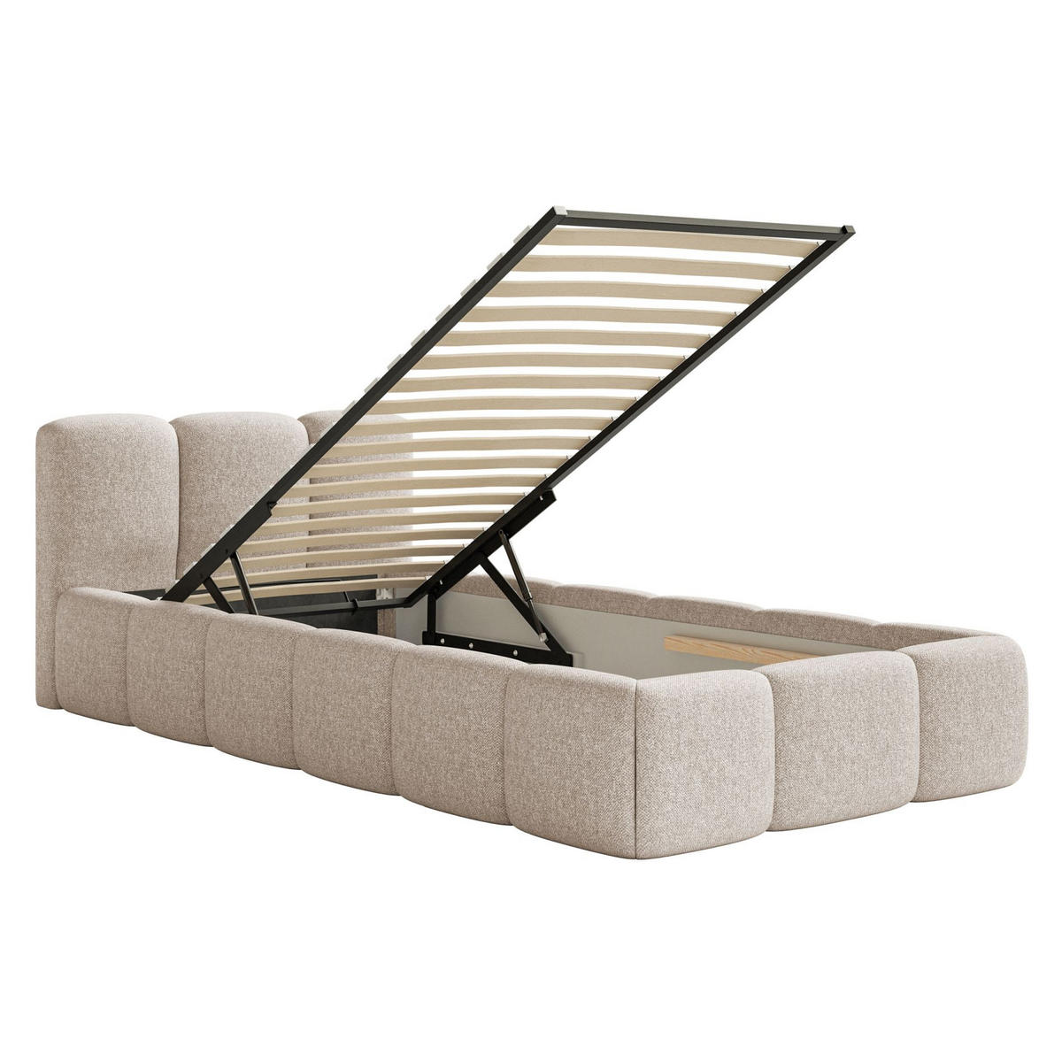 POLSTERBETT Cloudy Low Hellbeige Chenille, Bettkasten & Lattenrost, 90x200 cm - Ecru/Schwarz, Kunststoff/Textil (90/200cm) - Selsey