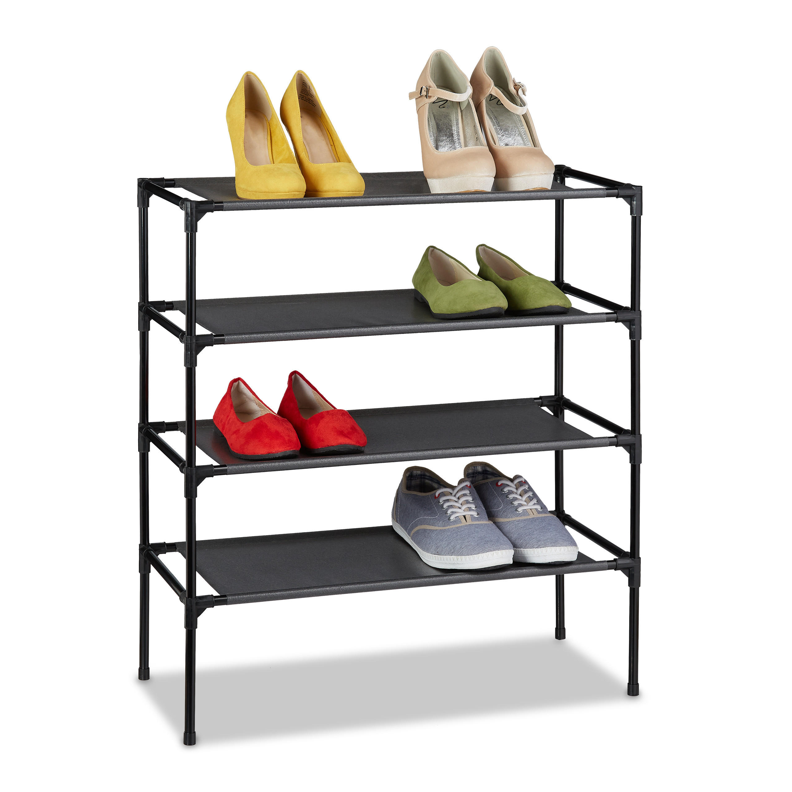 SCHUHREGAL Stecksystem - Schwarz, Kunststoff/Textil (62/68/28cm) - Relaxdays