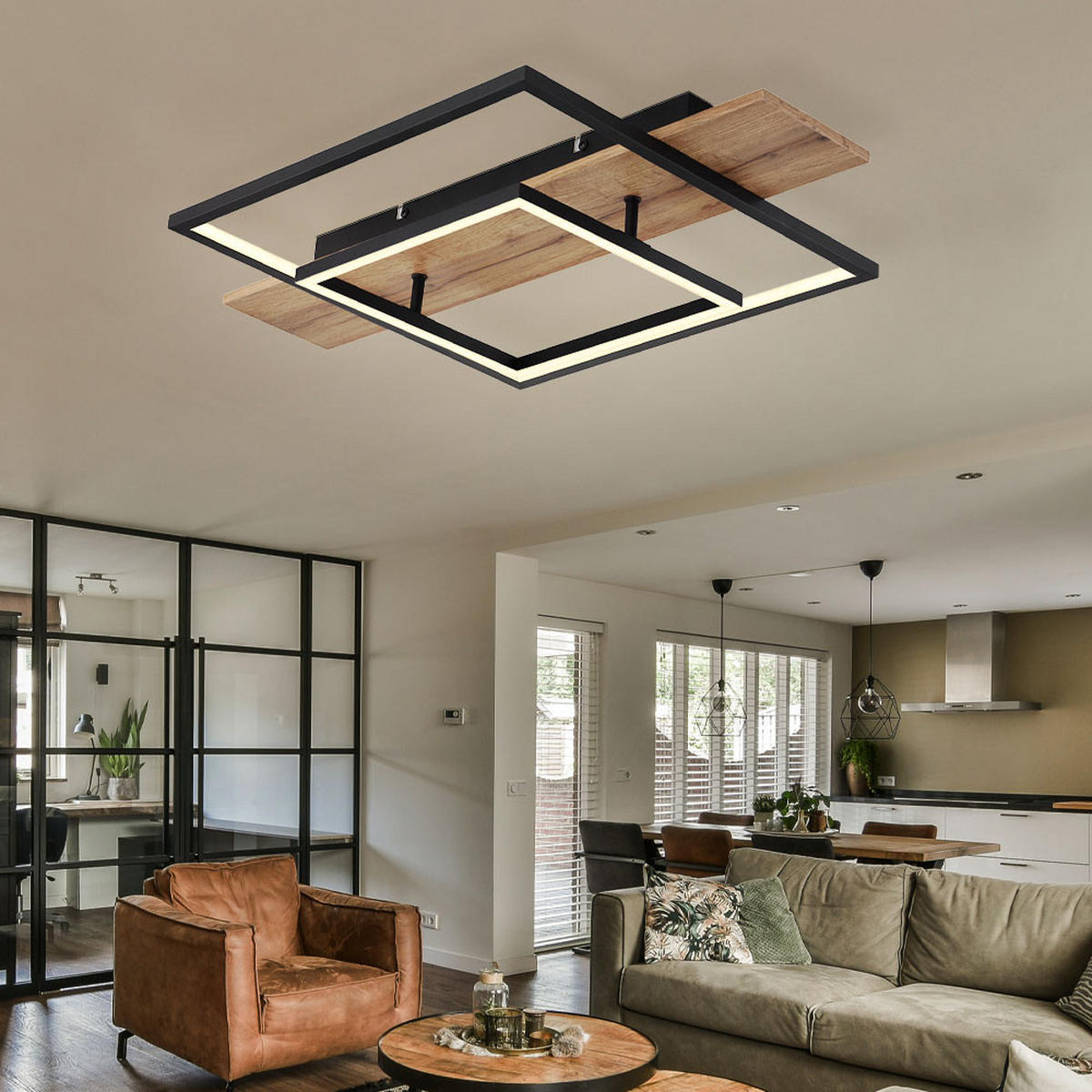 LED DECKENLEUCHTE Metall Braun - Braun, Metall (60/40/10cm) - Globo Lighting