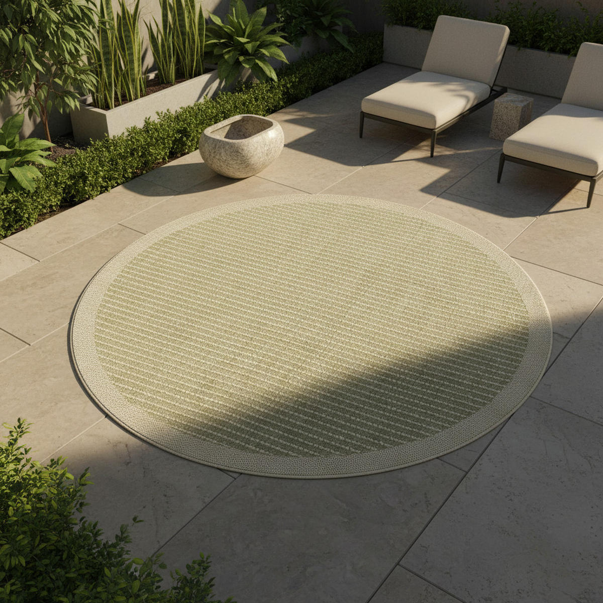 TEPPICH Outdoor Flachgewebe Uni-Farbe Polypropylen Balkon Grün Rund 200x200 - Grün, Textil (200/200cm) - KADIMA DESIGN