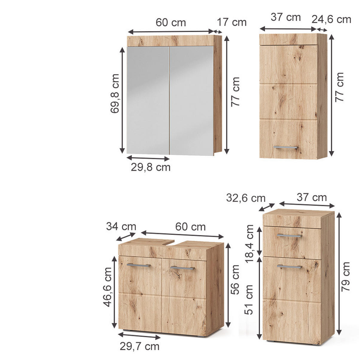 SADA NÁBYTKU DO KOUPELNY Luna Dub Wotan - dub Wotan, kompozitní dřevo (60/56/34cm) - Vicco