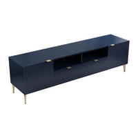 TV-MÖBEL mit 2 Türen, 2 Schubladen & 2 Ablagefächern - MDF & Stahl - Blau & Goldfarben - YESINIA - Blau, Holz (190/55/45cm) - Vente-Unique