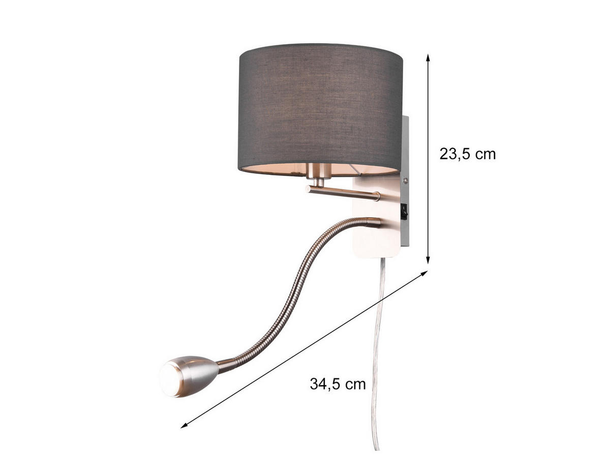 LED-WANDLAMPE Grau Höhe 23,5cm, mit Flexarm, Schalter, Kabel & Stecker - Grau, Textil (34/20/23cm) - meineWunschleuchte