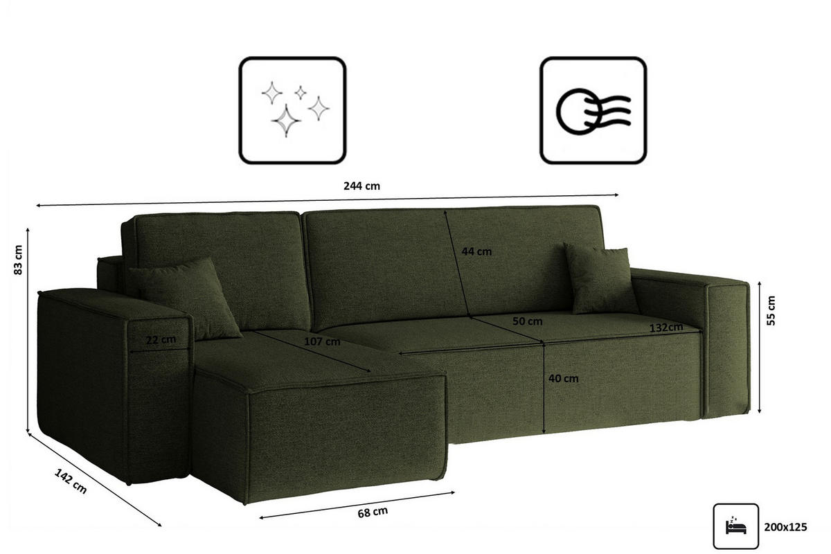 ECKSOFA, Best L-Form, Stoff Neve, Grün, Links - Grün, Holz (142/244cm) - Kaiser Möbel