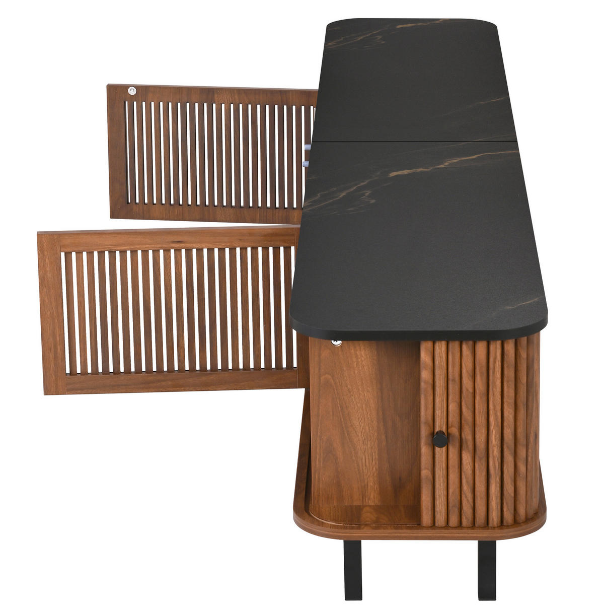 TV-LOWBOARD aus MDF und Spanplatte 190x35x45 cm Nussbaum mit Schiebetüren und Gittertür - Braun, Holzwerkstoff (190/45/35cm) - IVMEU