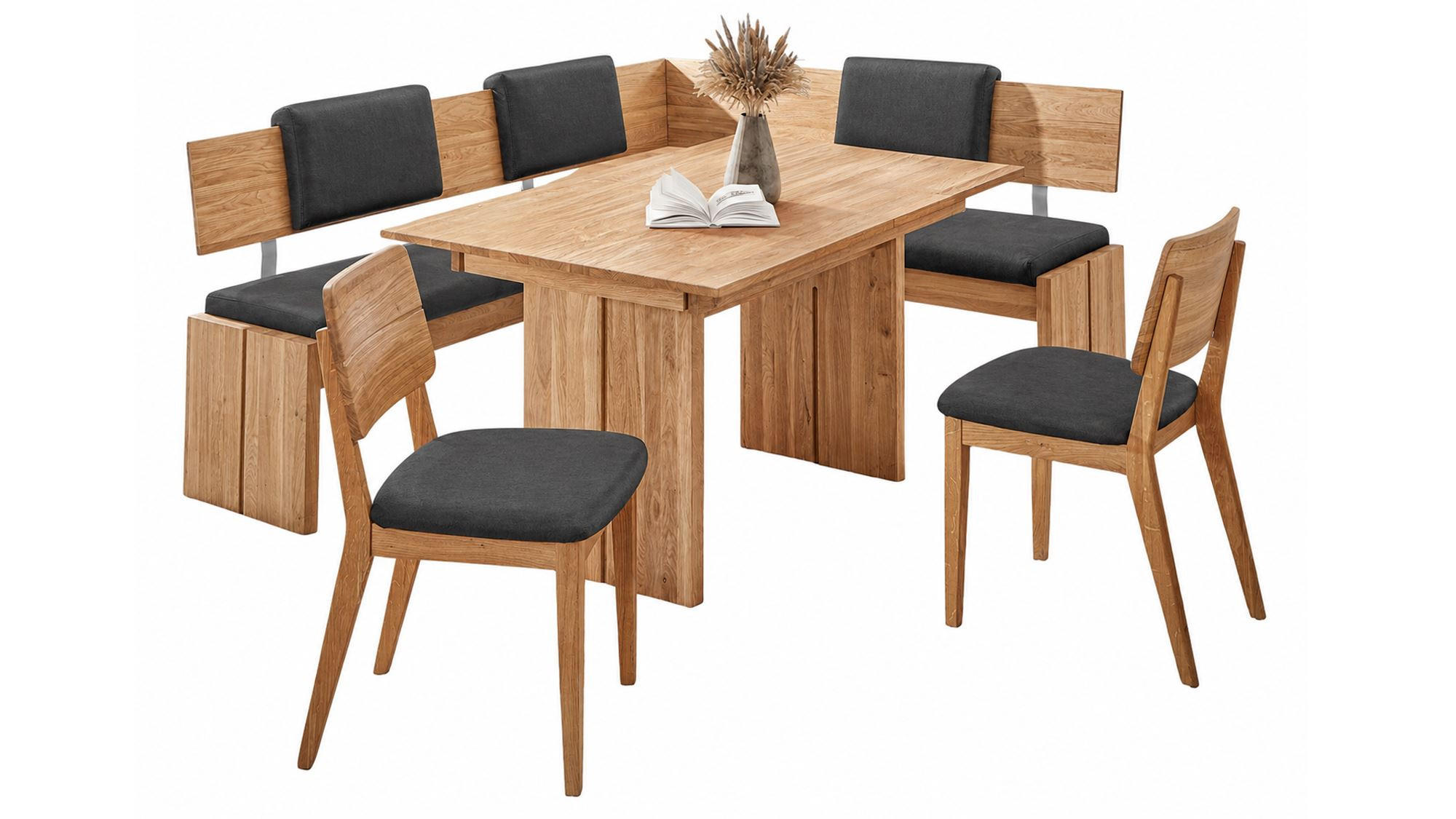 ECKBANKGRUPPE Modern Dani 2 für 7 Personen Massivholz Wildeiche/Grau - Wildeiche/Grau, Holz (192/85/167cm) - 58aufmkessel