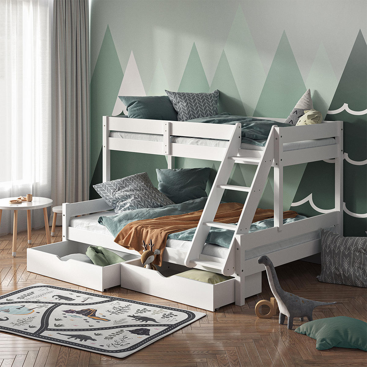 ETAGENBETT Everest Weiß 140x200/90x200 cm mit Schubladen - Weiß, Holz (140/200cm) - VitaliSpa