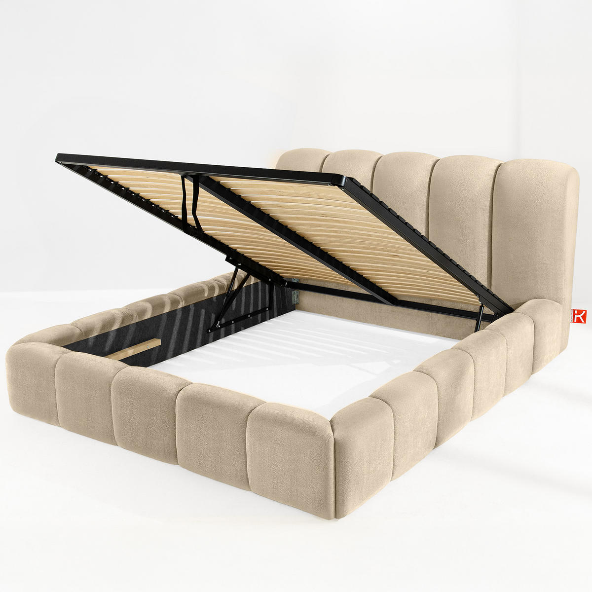 POLSTERBETT MERIDE Chenille, Beige - Beige/Schwarz, Holz/Textil (160/200cm) - KONSIMO®