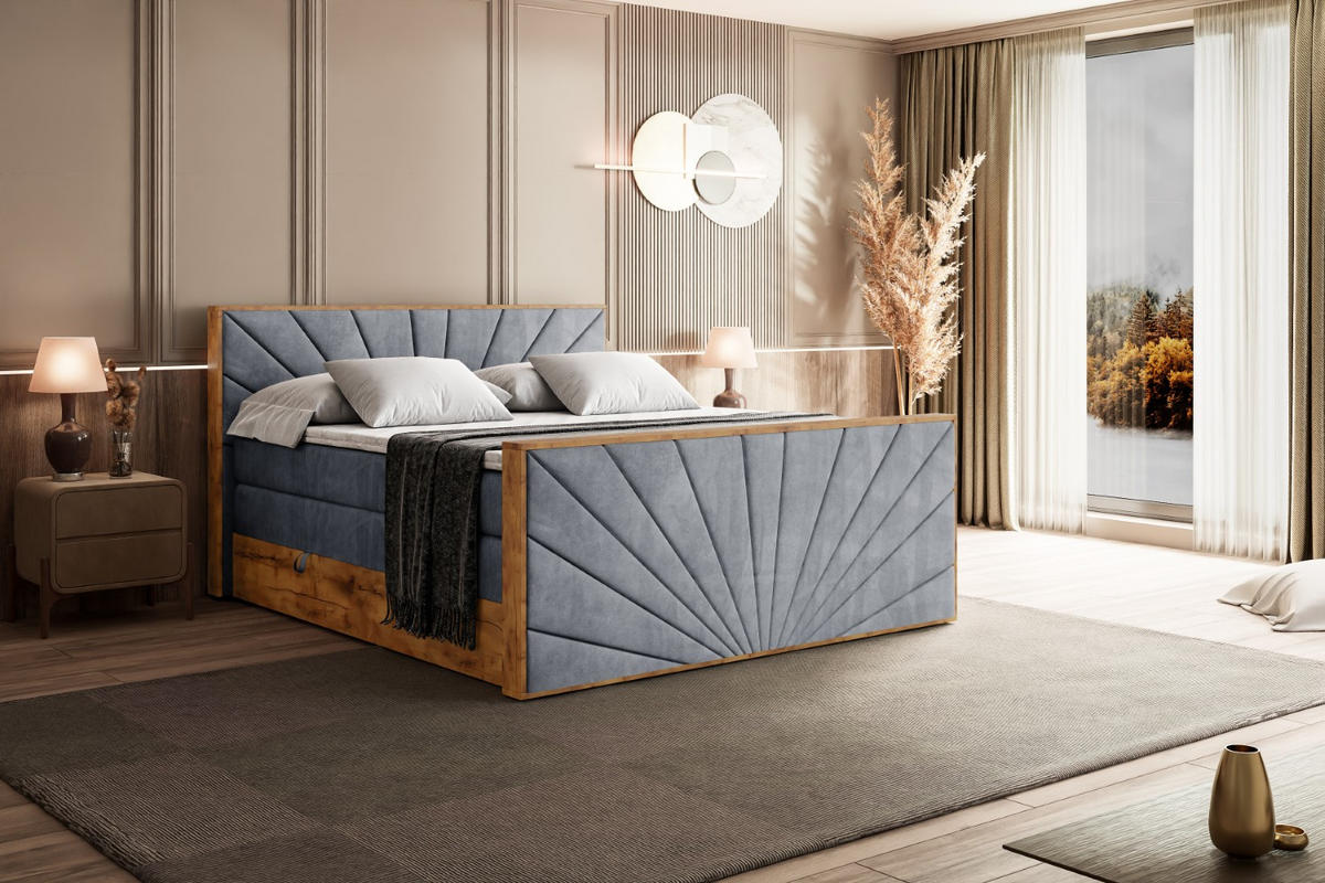 BOXSPRINGBETT mit Matratze H3|H4 und Lattenrost - LOLLI6-Z KING-180x200 - Grau Casablanca - Grau, Holzwerkstoff (180/200cm) - ALTDECOR