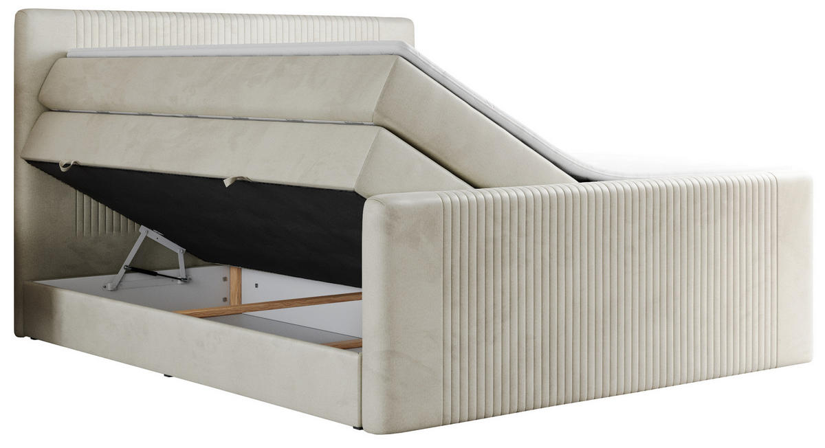 BOXSPRINGBETT KING DOREN 140/200 Beige Velvet - H4 - Beige, Holz/Textil (140/200cm) - MKS