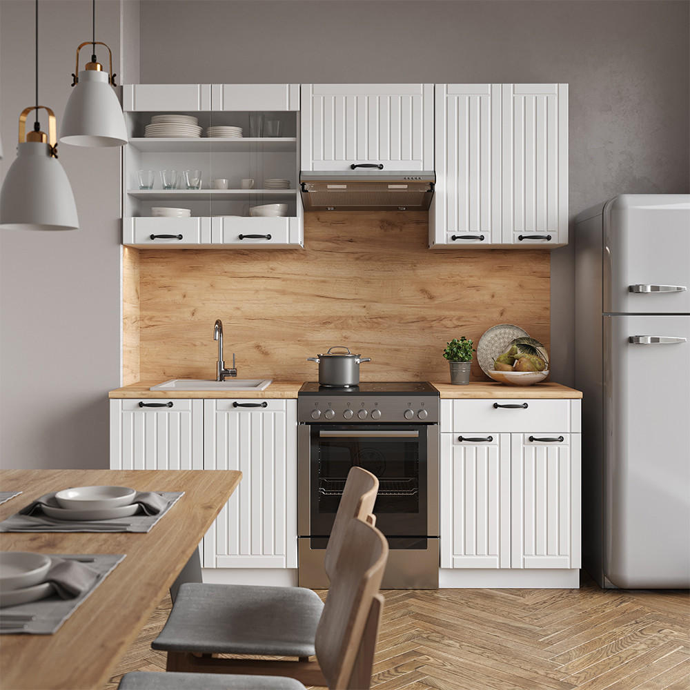 KÜCHENZEILE Fame-Line Weiß Landhaus/Weiß 200 cm, AP Anthrazit - Weiß, Holzwerkstoff (200/81.6/60cm) - Vicco