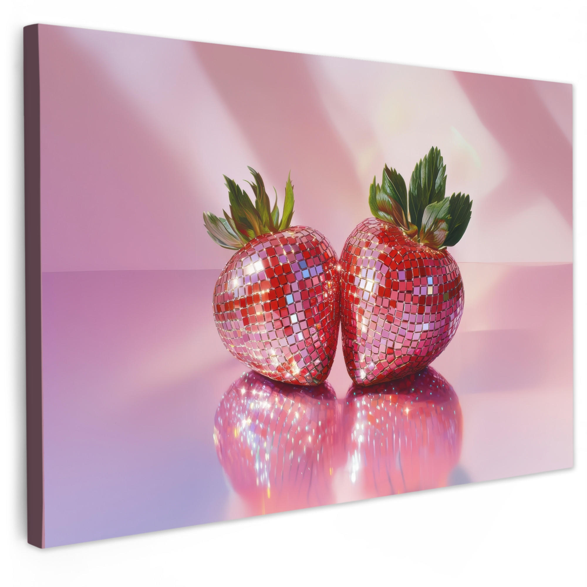 LEINWANDBILD Disco - Obst - Glitzer - Erdbeere Wanddeko 90x60 cm - Pink, Textil (90/60cm) - MuchoWow