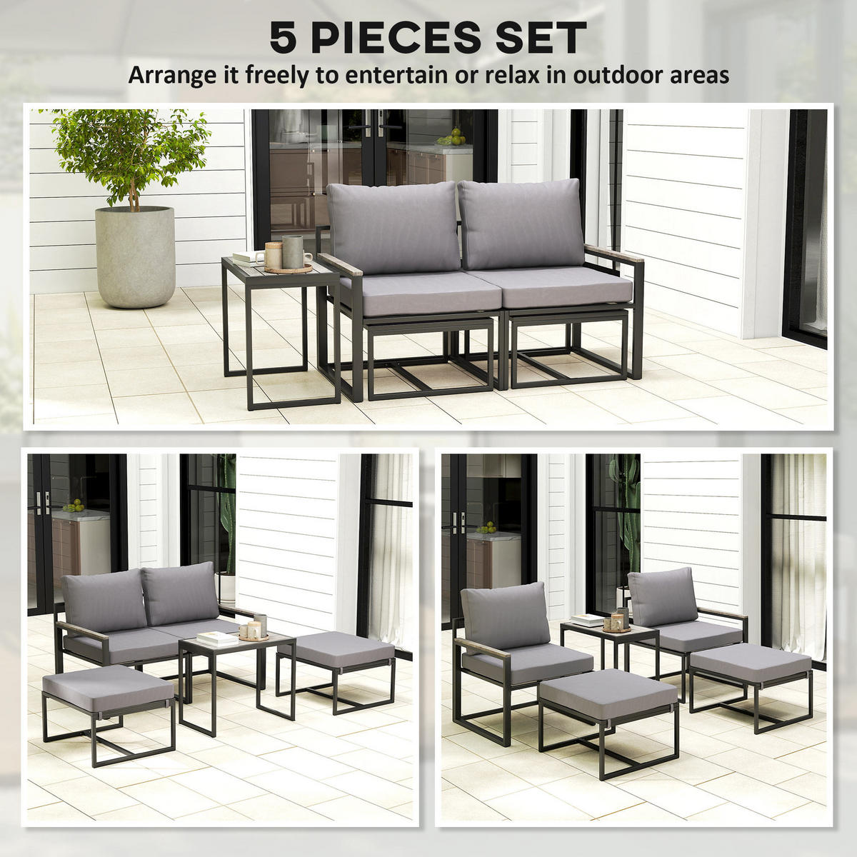 GARTENMÖBEL-SET 2 Personen - Grau, Metall - Outsunny