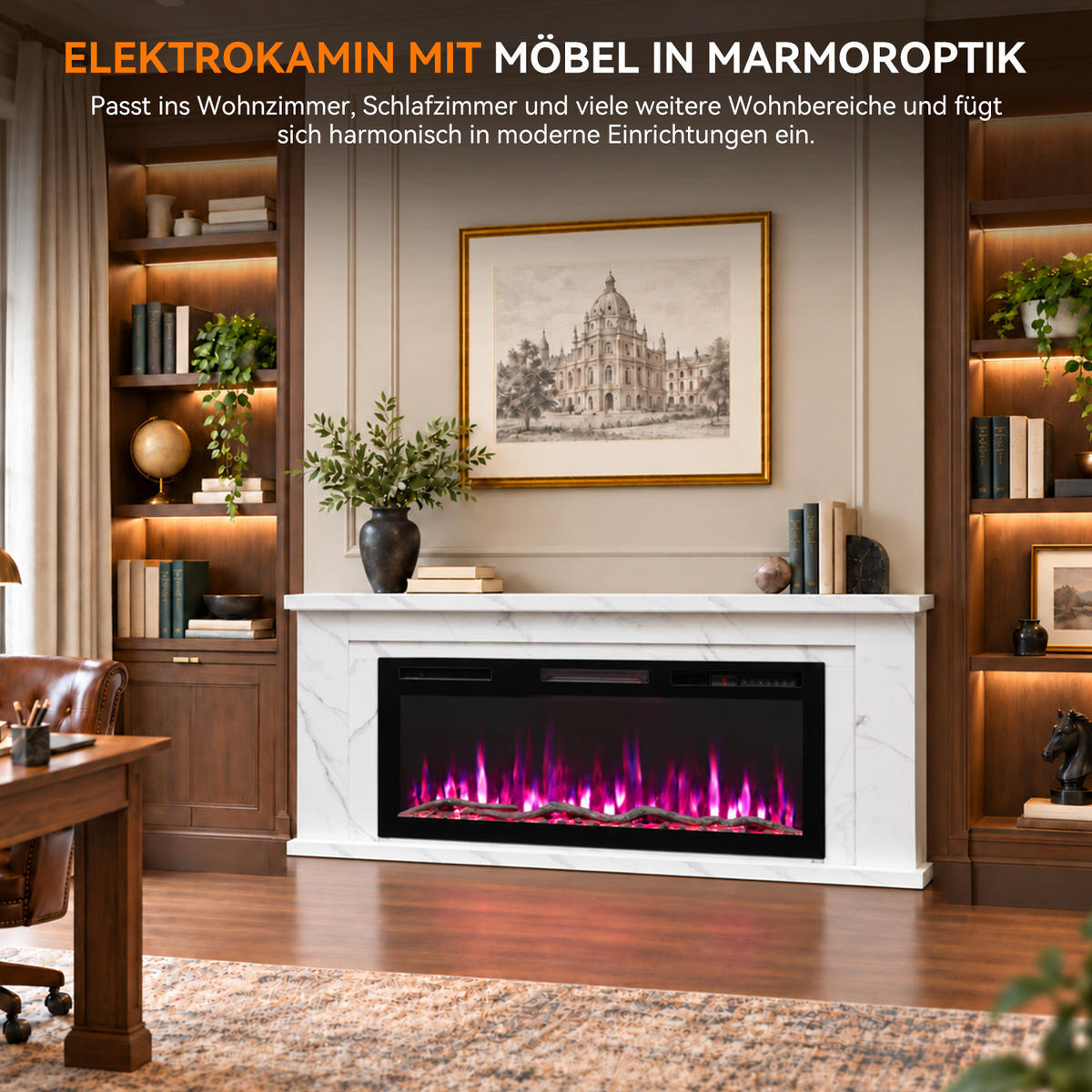 ELEKTROKAMIN 50E-2, 50 Zoll, 1000/2000 W Heizleistung, Steuerung über App - Weiß, Holzwerkstoff (27.5/66/178cm)