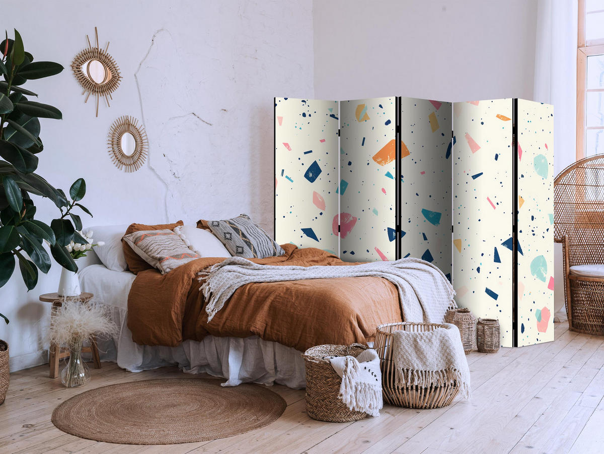 PARAVENT Beidseitig Bedruckter 5-tlg 225x172 cm Abstrakte Steine - Multicolor, Holz/Textil (225/172/3cm) - Muralo