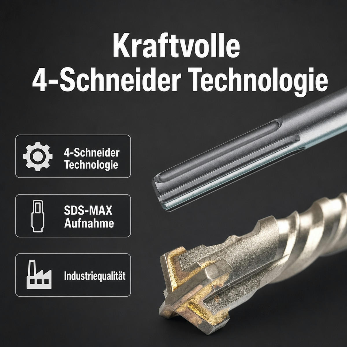HAMMERBOHRER für SDS-MAX 4-Schneider Ø 20,0mm x 520mm Länge - Silberfarben, Metall (52/2/2cm) - KLASEBO