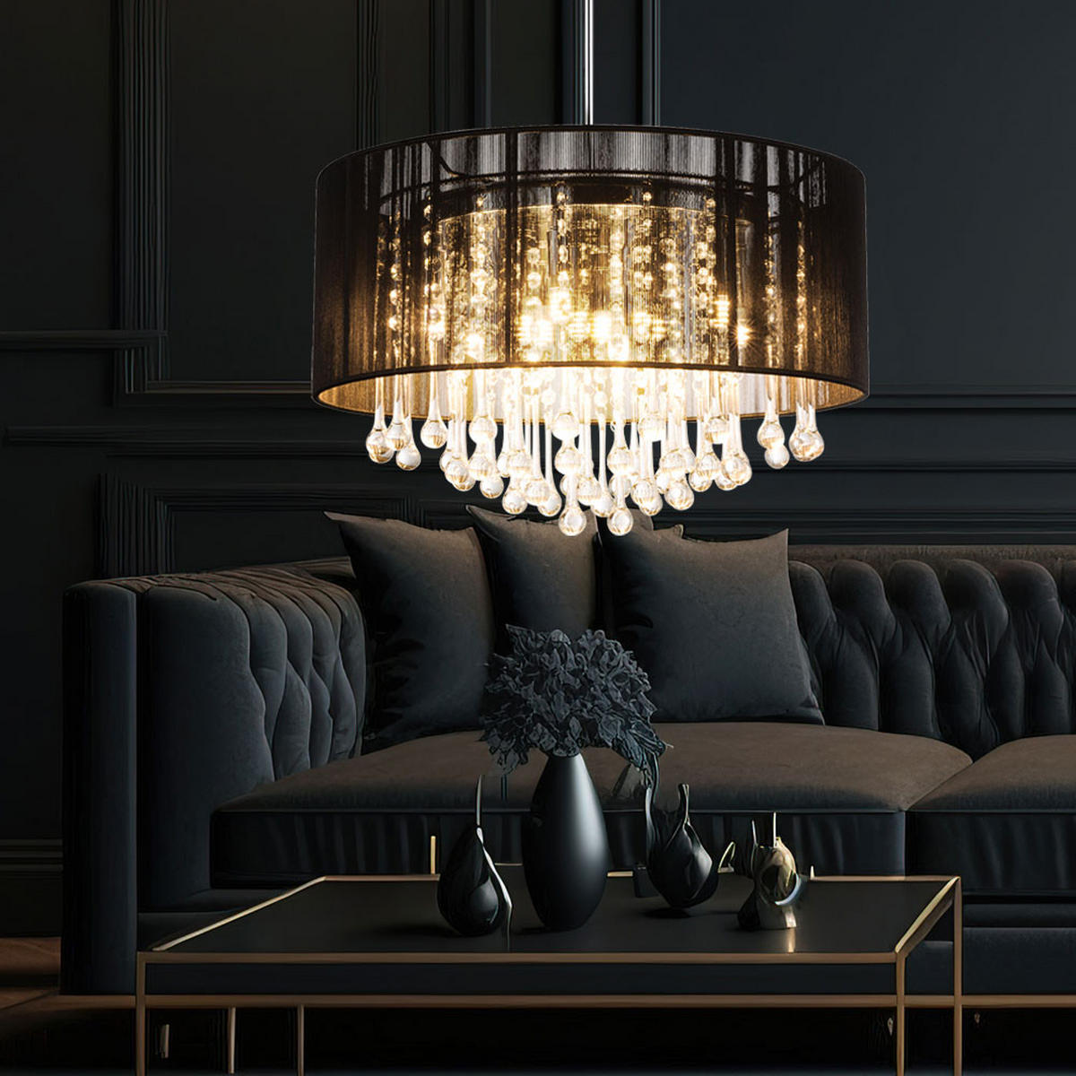 LED HÄNGELEUCHTE Bagana Metall Schwarz - Schwarz, Glas (50/50/120cm) - Globo Lighting