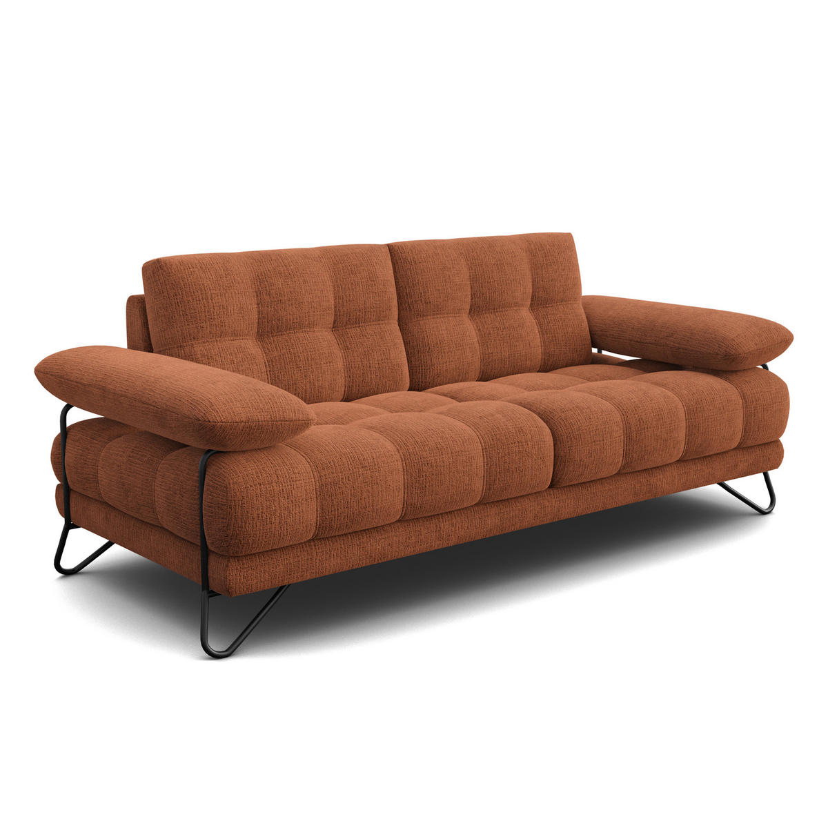 SOFA BUBBARA 2,5-Sitzer, rostrot - Schwarz/Orange, Holz/Textil (215/87/96cm) - Courtois Laville