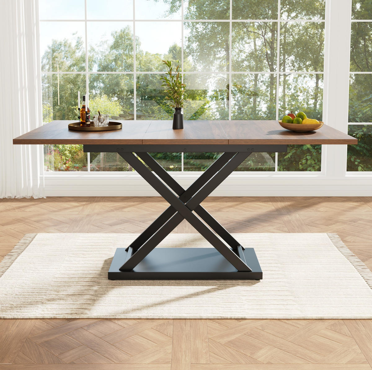 ESSTISCH 120-160/80/75 cm Nussbaumfarben/Schwarz aus MDF und Metall mit Ausziehfunktion - Walnussfarben, Holzwerkstoff (160/80/75cm) - OKMYHOME