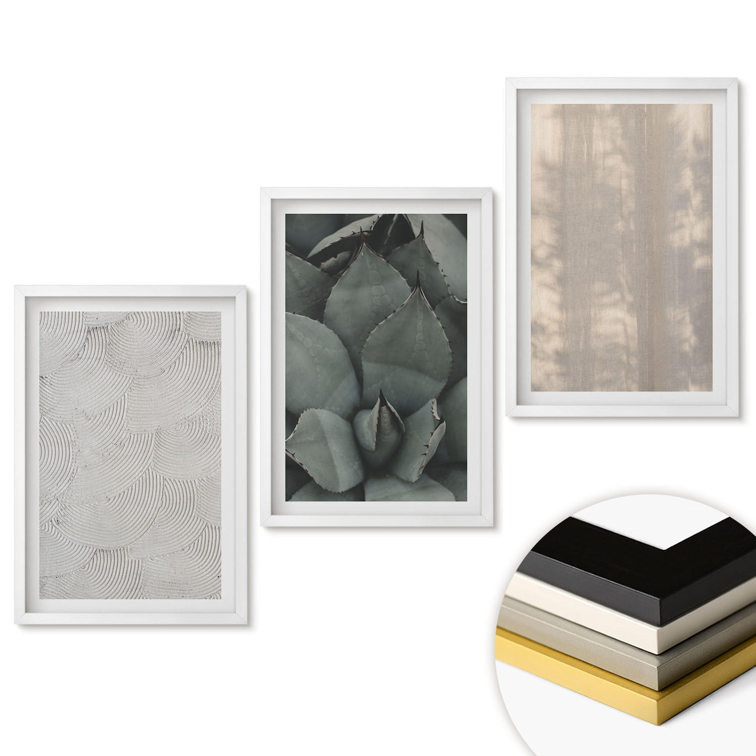 WANDBILDER 3er-Set - 40x60 cm Weißer Rahmen - Sommerliche tropische Texturen - Weiß, Kunststoff (40/60cm) - ArtPrintCave