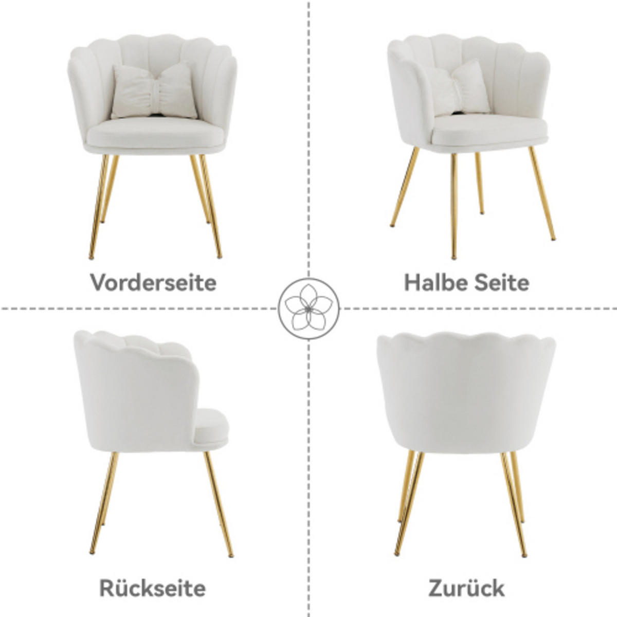 SESSEL aus Samt 63×58×77 mit vergoldete Beine, weiß - Weiß, Textil (58/77/63cm) - Luhomfu