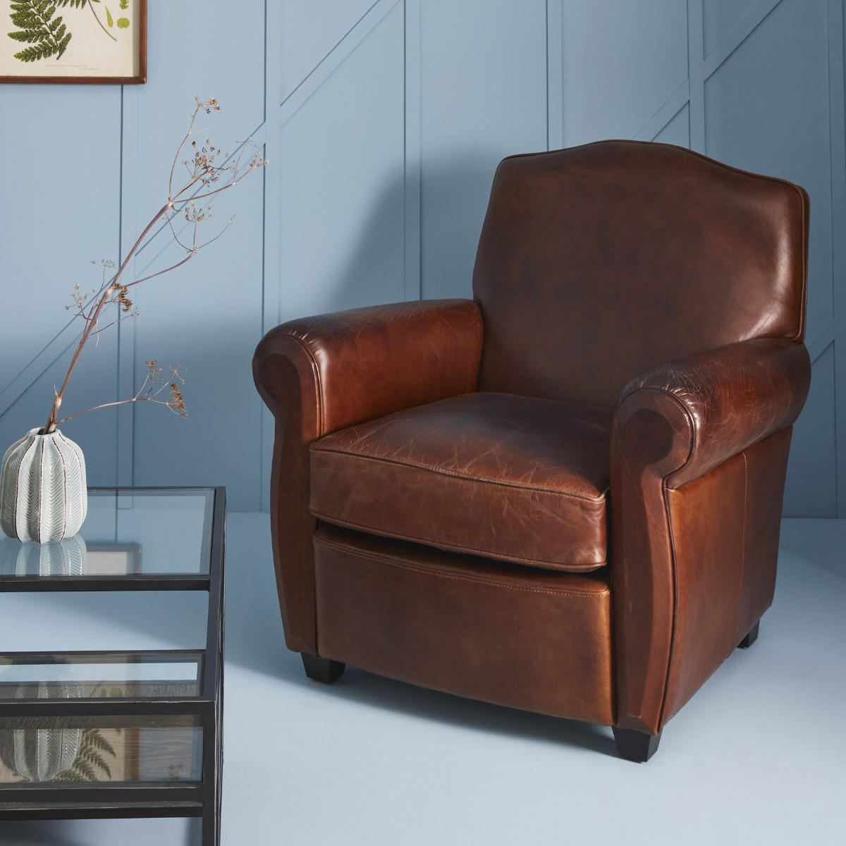 CHESTERFIELD-STIL Sessel aus braunem Vollnarbenleder Moustache - Braun, Textil (83/82/86cm) - Signature