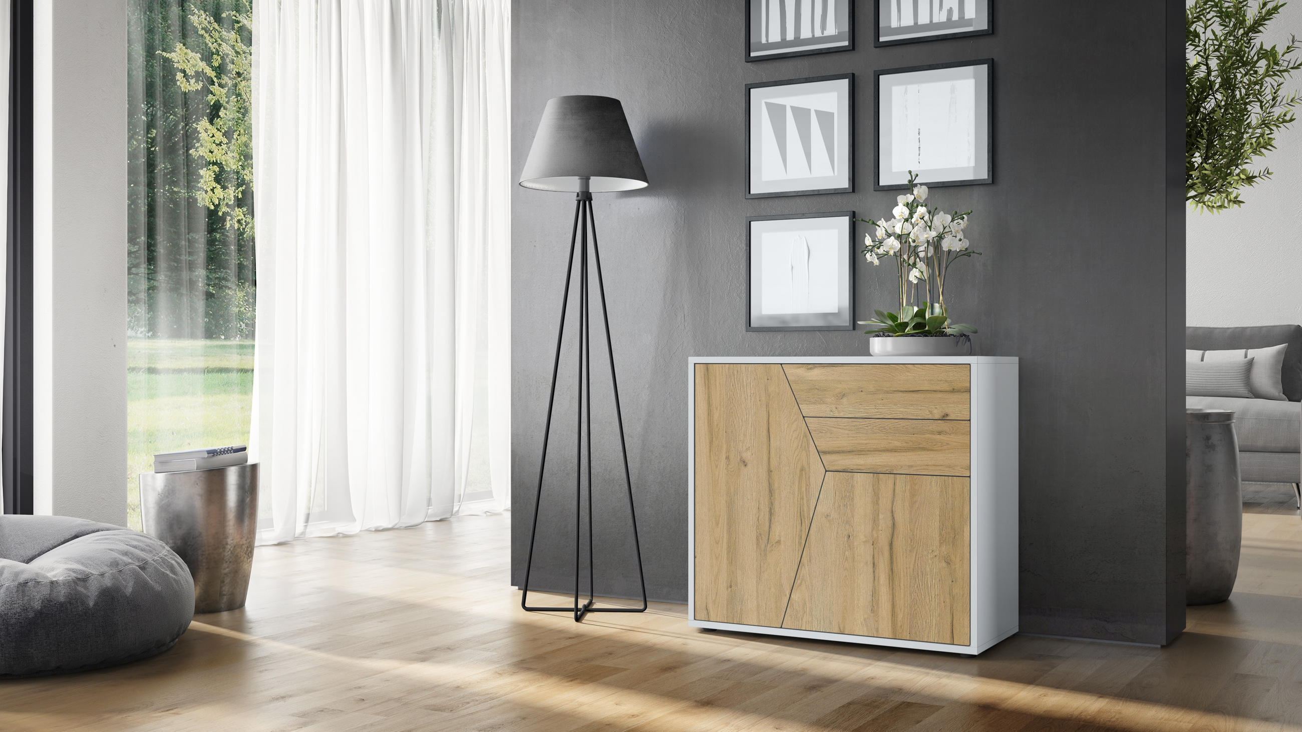 KOMMODE Benny Front in Eiche Natur - Eichefarben, Holzwerkstoff (79/74/36cm) - Vladon