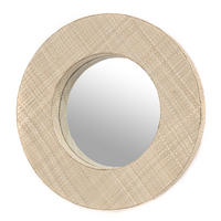 WANDSPIEGEL LEAVES 50 rund, verziert mit Pandanusblättern hellbraun - Naturfarben, Naturmaterialien (50/50/7cm) - DESIGN DELIGHTS