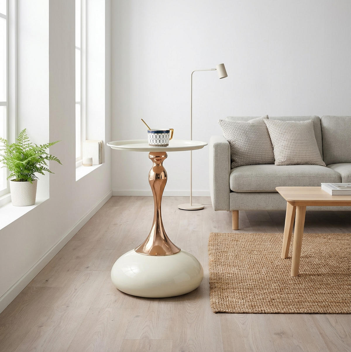 BEISTELLTISCH rund aus Metall White+Gold für kleine Räume - Weiß, Metall (38/38/54cm) - Meubliv
