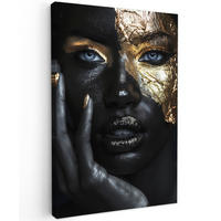 LEINWANDBILD Frau - Gold - Porträt - Schwarz-Weiß - Luxus 40x60 cm - Hellblau, Textil (40/60cm) - MuchoWow