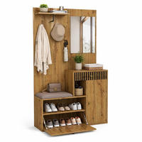 GARDEROBE-SET in Naturfarben Garderobenschrank mit Spiegel für Eingangsbereich und Flur, B110/T37/H185.5 cm - Schwarz/Naturfarben, Glas/Holzwerkstoff (111/185.5/37cm) - STILVORA