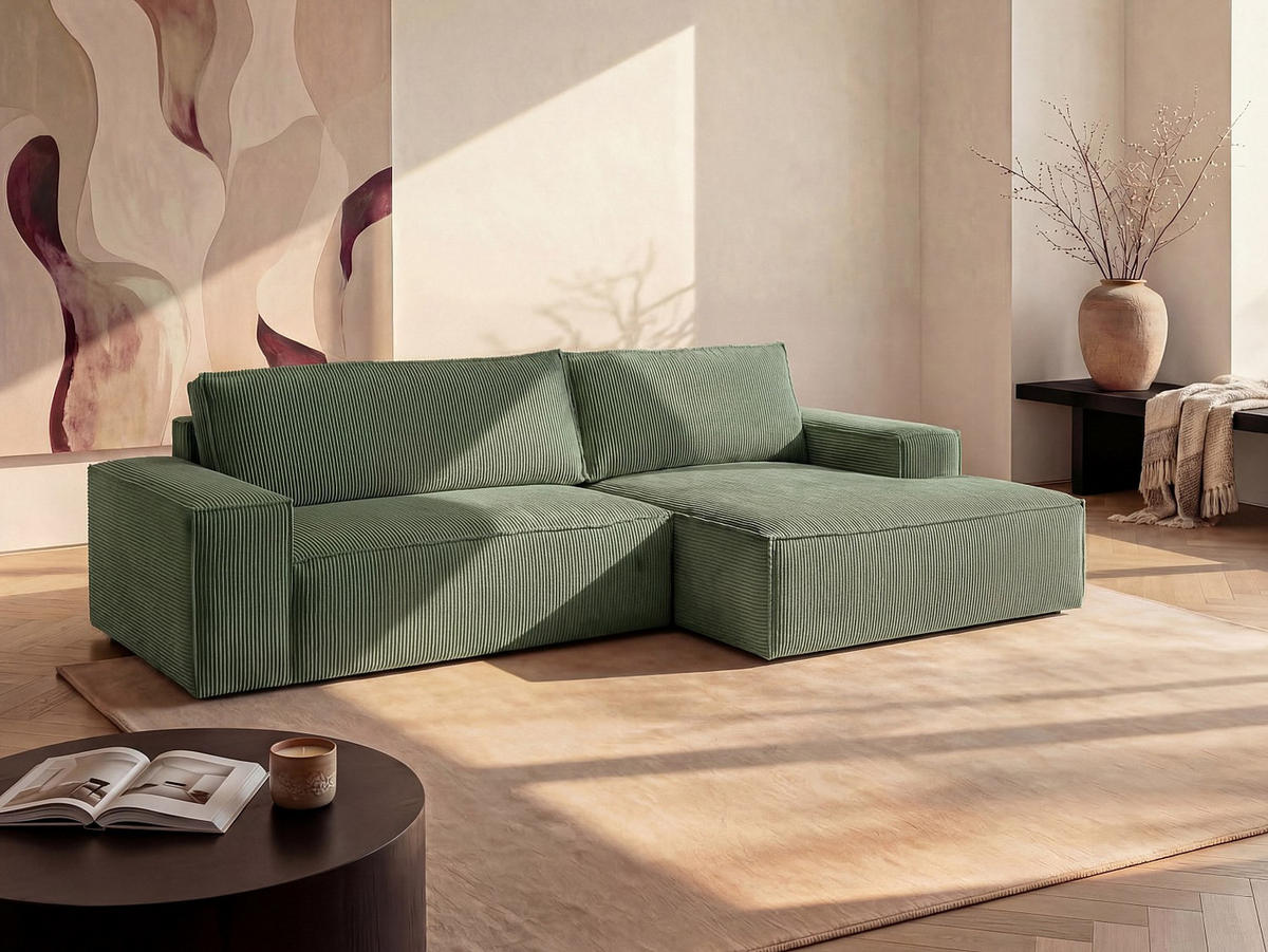 SCHLAFSOFA - 4 Personen - samt - mandelgrün Amelia - Grün, Textil (267/85/167cm) - Vente-Unique