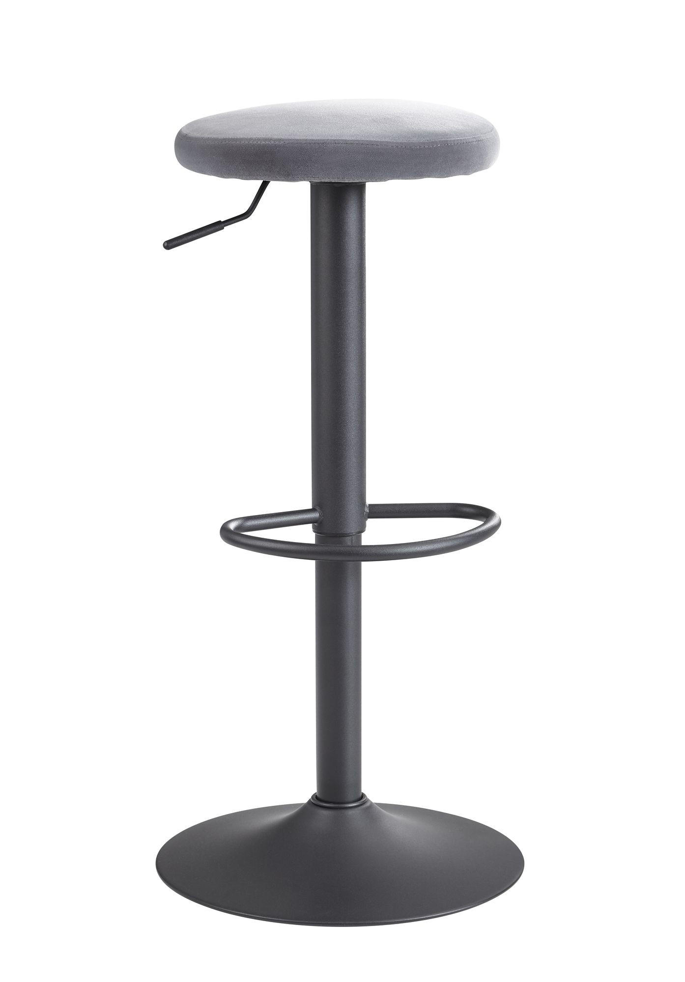 BARHOCKER Samt Höhenverstellbar Ohne Lehne Drehbar Metallgestell, Grau 40x40x79 cm - Schwarz/Grau, Textil/Metall (40/79/40cm) - KADIMA DESIGN